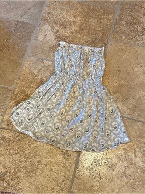 Vintage CHILDISH Women Maternity Gray Strapless Floral Print Summer Top Size S/M